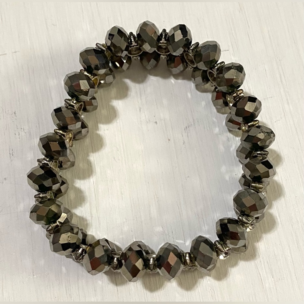 Gunmetal Rhinestone Beaded Bling Bracelet Vintage Retro Party Whimsigoth Fairy - Picture 3 of 6